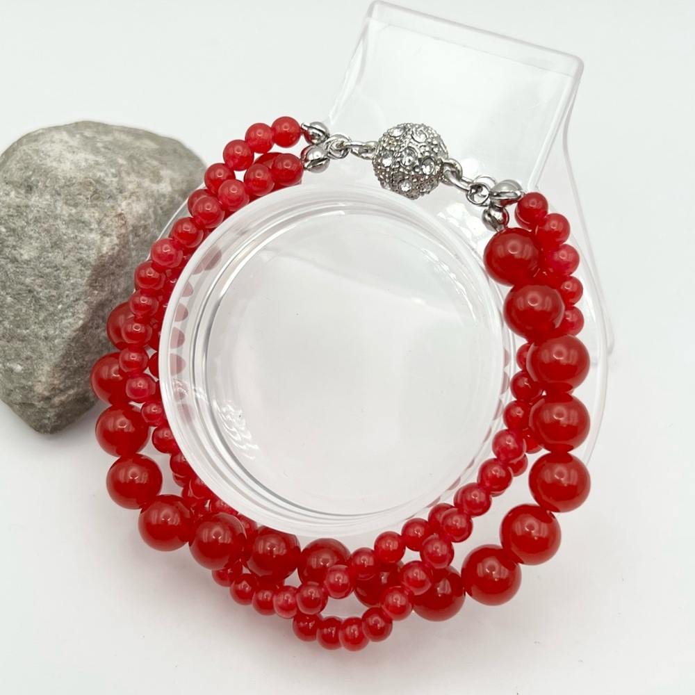 RED JADE 3 STRAND BRACELET